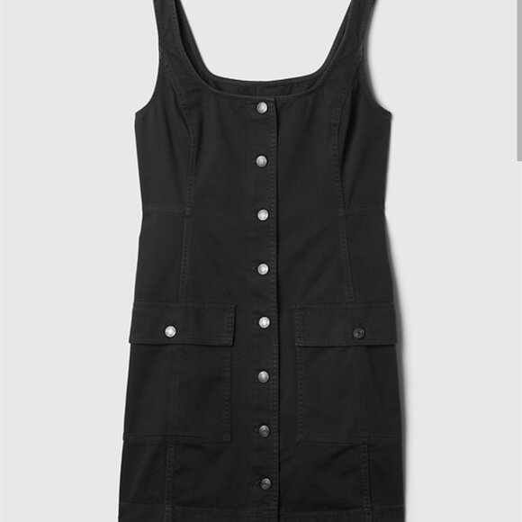 Black Utility Button Mini Dress - Picture 3 of 5